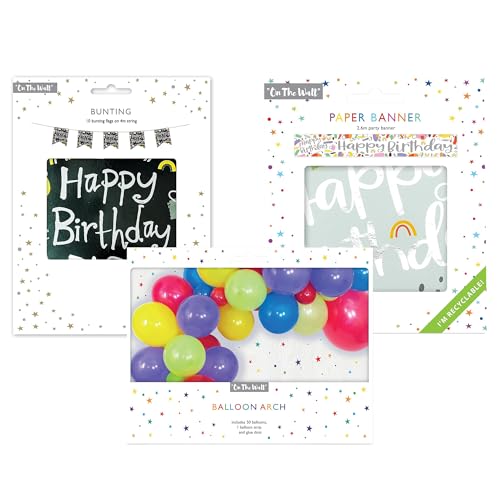 Mehrfarbiges Ballon-Girlanden-Bogen-Kit mit 50 Latex-Luftballons, 2 Meter Streifen, helles, Happy Birthday-Banner und schwarz-weiße Wimpelkette für Kinder und Erwachsene, Party-Dekorationen Mehrfarbiges Ballon-Girlanden-Bogen-Kit mit 50 Latex-Luftballons, 2 Meter Streifen, helles, Happy Birthday-Banner und schwarz-weiße Wimpelkette für Kinder und Erwachsene, Party-Dekorationen von DLM Direct