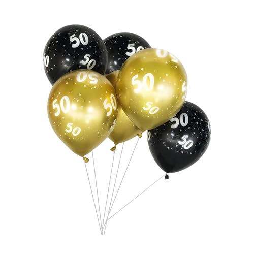 On The Wall Age 50 Schwarz und Gold Luftballons 12 Zoll Latex 6 Helium oder Luftfüllballon für Meilenstein Geburtstag Party Dekorationen (Schwarz und Gold, 1 Stück (6 Ballons)) von DLM Direct