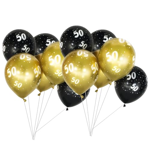 On The Wall Age 50 Schwarz und Gold Luftballons 12 Zoll Latex 6 Helium oder Luftfüllballon für Meilenstein Geburtstag Party Dekorationen (Schwarz und Gold, 2 Stück (12 Ballons)) von DLM Direct