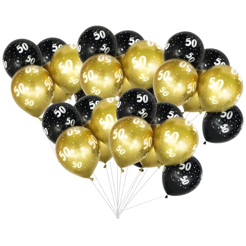 On The Wall Age 50 Schwarz und Gold Luftballons 12 Zoll Latex 6 Helium oder Luftfüllballon für Meilenstein Geburtstag Party Dekorationen (Schwarz und Gold, 5 Stück (30 Ballons)) von DLM Direct