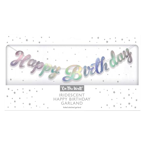 On The Wall Happy Birthday Silber schillernde genähte Girlande 1,5 m schimmernde Folienbanner Party Dekoration für Kinder Erwachsene Meilenstein Feier Schild für drinnen und draußen (1 Stück) von DLM Direct
