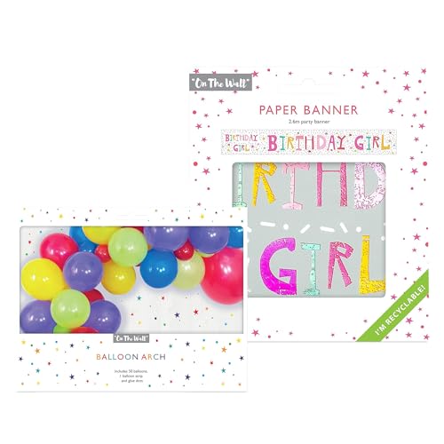 On The Wall Mehrfarbige Ballongirlande Kit mit 50 Latexballons 2 Meter Streifen Rosa Geburtstag Mädchen Banner 260 cm Recyclingpapier Party Dekorationen für Mädchen Feiern Türwand oder Fotohintergrund von DLM Direct