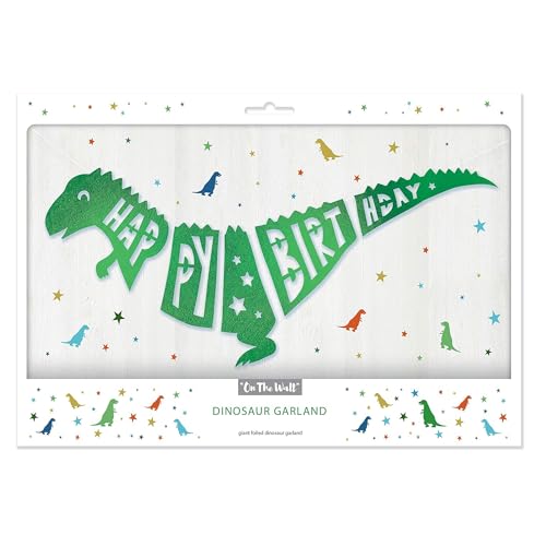 On The Wall Riesiges grünes Happy Birthday Banner T-Rex Dinosaurier Girlande 1,5 m Junge Dekorationen Happy Dinosaurier Grün Dino Party Dekorationen (1 Stück) von DLM Direct