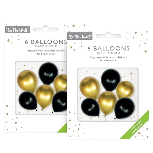 On The Wall Schwarz und Gold Luftballons 12 Zoll 6 Latexballon Helium oder Luftfüllung für Geburtstag Weihnachten Neujahr Party Dekorationen (Schwarz und Gold, 2 Stück (12 Ballons)) von DLM Direct