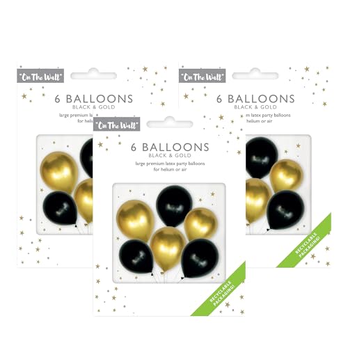 On The Wall Schwarz und Gold Luftballons 12 Zoll 6 Latexballon Helium oder Luftfüllung für Geburtstag Weihnachten Neujahr Party Dekorationen (Schwarz und Gold, 3 Stück (18 Ballons)) von DLM Direct