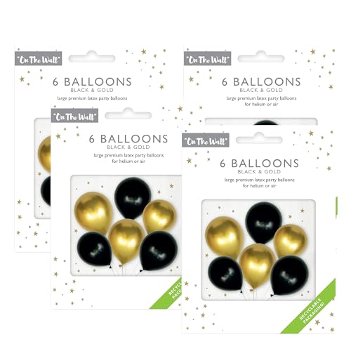 On The Wall Schwarz und Gold Luftballons 12 Zoll 6 Latexballon Helium oder Luftfüllung für Geburtstag Weihnachten Neujahr Party Dekorationen (Schwarz und Gold, 4 Stück (24 Ballons)) von DLM Direct