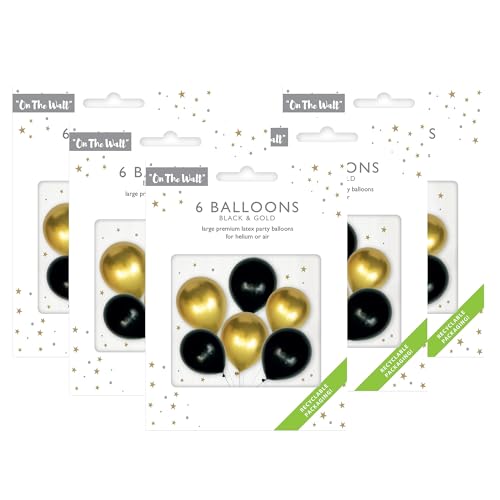 On The Wall Schwarz und Gold Luftballons 12 Zoll 6 Latexballon Helium oder Luftfüllung für Geburtstag Weihnachten Neujahr Party Dekorationen (Schwarz und Gold, 5 Stück (30 Ballons)) von DLM Direct