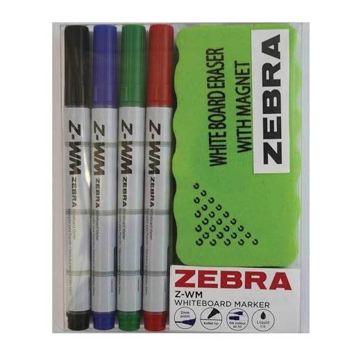 Zebra Z-WM Whiteboard-Stifte mit magnetischem Radiergummi, feine 2 mm Rundspitze, sortierte farbige Tafelstifte, Flüssigtinte, trocken abwischbarer Marker für Schulen, Büros und Klassenzimmer, 4 Stück Zebra Z-WM Whiteboard-Stifte mit magnetischem Radiergummi, feine 2 mm Rundspitze, sortierte farbige Tafelstifte, Flüssigtinte, trocken abwischbarer Marker für Schulen, Büros und Klassenzimmer, 4 Stück von DLM Direct