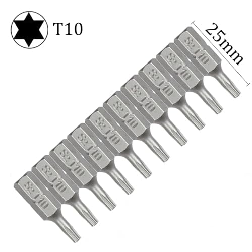 10-teiliges Torx-Schraubendreher-Bit-Set, 1/4-Sechskantschaft, Stern, T6, T7, T8, T10, T15, T20, T25, T30, T35, T40(T10) von DLNTXFDG