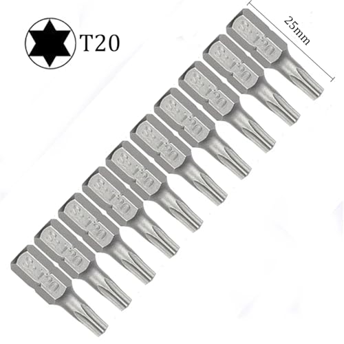 10-teiliges Torx-Schraubendreher-Bit-Set, 1/4-Sechskantschaft, Stern, T6, T7, T8, T10, T15, T20, T25, T30, T35, T40(T20) von DLNTXFDG