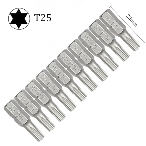 10-teiliges Torx-Schraubendreher-Bit-Set, 1/4-Sechskantschaft, Stern, T6, T7, T8, T10, T15, T20, T25, T30, T35, T40(T25) von DLNTXFDG