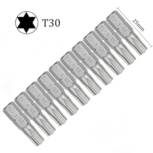 10-teiliges Torx-Schraubendreher-Bit-Set, 1/4-Sechskantschaft, Stern, T6, T7, T8, T10, T15, T20, T25, T30, T35, T40(T30) von DLNTXFDG