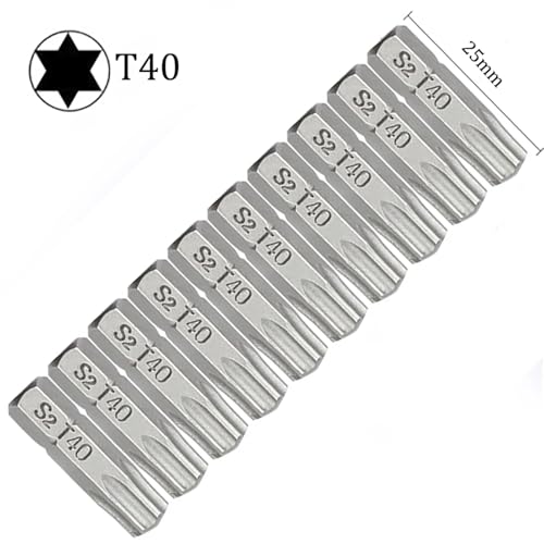 10-teiliges Torx-Schraubendreher-Bit-Set, 1/4-Sechskantschaft, Stern, T6, T7, T8, T10, T15, T20, T25, T30, T35, T40(T40) von DLNTXFDG