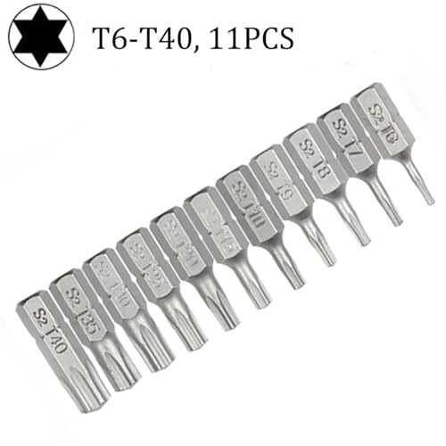 10-teiliges Torx-Schraubendreher-Bit-Set, 1/4-Sechskantschaft, Stern, T6, T7, T8, T10, T15, T20, T25, T30, T35, T40(T6-T40) von DLNTXFDG