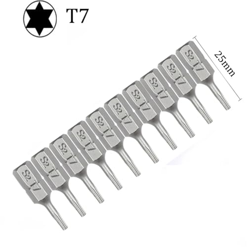 10-teiliges Torx-Schraubendreher-Bit-Set, 1/4-Sechskantschaft, Stern, T6, T7, T8, T10, T15, T20, T25, T30, T35, T40(T7) von DLNTXFDG