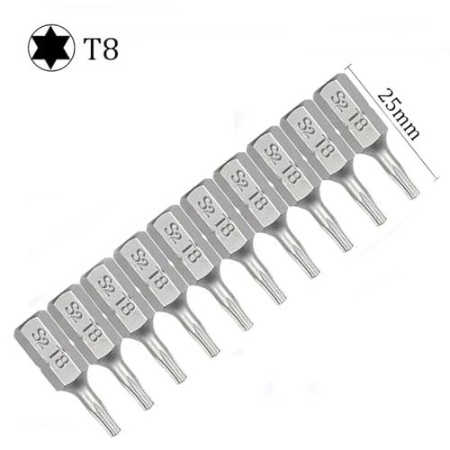 10-teiliges Torx-Schraubendreher-Bit-Set, 1/4-Sechskantschaft, Stern, T6, T7, T8, T10, T15, T20, T25, T30, T35, T40(T8) von DLNTXFDG
