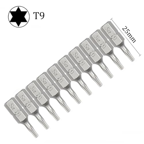 10-teiliges Torx-Schraubendreher-Bit-Set, 1/4-Sechskantschaft, Stern, T6, T7, T8, T10, T15, T20, T25, T30, T35, T40(T9) von DLNTXFDG