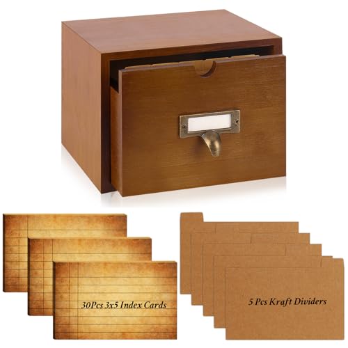 DLUGOPIS Karteikartenhalter, Holz, Karteikartenhalter, Rezeptkartenhalter, Rezeptkartenhalter mit Schublade, 30 Stück, Vintage-Bibliothekskarten, 5 Kraft-Trennwände für Geschenke, Karten, Heimbüro DLUGOPIS Karteikartenhalter, Holz, Karteikartenhalter, Rezeptkartenhalter, Rezeptkartenhalter mit Schublade, 30 Stück, Vintage-Bibliothekskarten, 5 Kraft-Trennwände für Geschenke, Karten, Heimbüro von DLUGOPIS