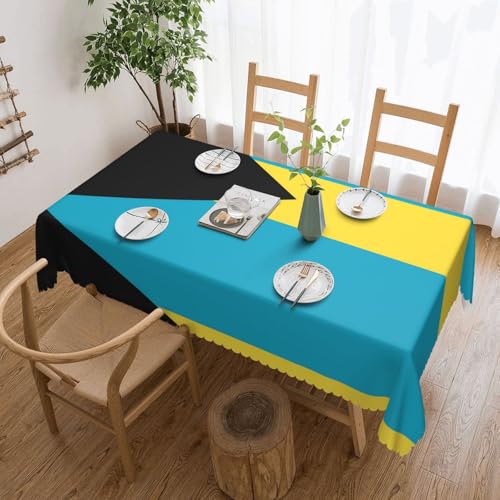 DLXW Fleckenabweisende Premium-Tischdecke mit Flagge der Bahamas für Picknicks im Freien, gezackte Polyester-Tischdecke von DLXW