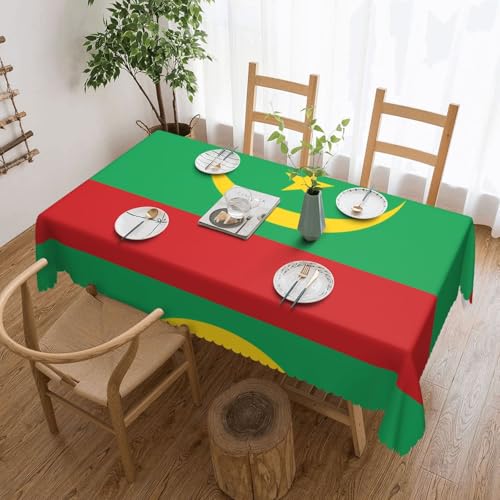 DLXW Fleckenabweisende Premium-Tischdecke mit Flagge von Mauretanien, für Picknicks im Freien, gezackte Polyester-Tischdecke von DLXW