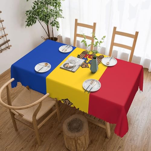 DLXW Fleckenabweisende Premium-Tischdecke mit Flagge von Moldawien, für Picknicks im Freien, gezackte Polyester-Tischdecke von DLXW