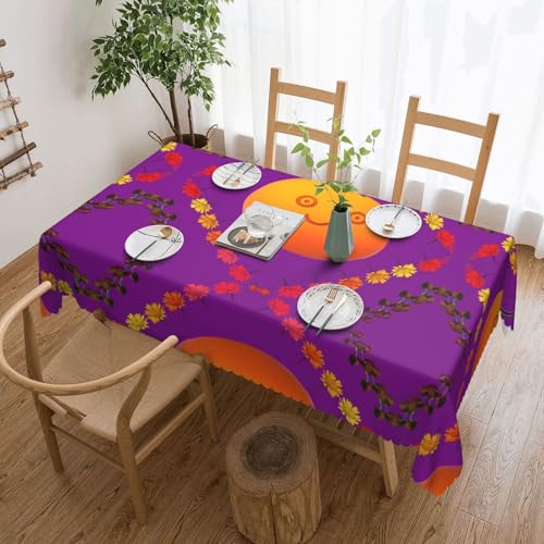 DLXW Fleckenabweisende Premium-Tischdecke mit Smiley-Motiv, für Picknicks im Freien, gezackte Polyester-Tischdecke von DLXW