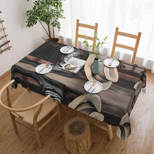 DLXW Fleckenabweisende Tischdecke mit Cowboyhut, Westernstiefel, Tischdecke für Picknicks im Freien, gezackte Polyester-Tischdecke von DLXW