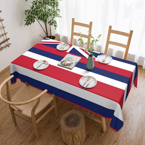 DLXW Fleckenabweisende Tischdecke mit Hawaii-Flagge für Picknicks im Freien, gezackte Polyester-Tischdecke von DLXW