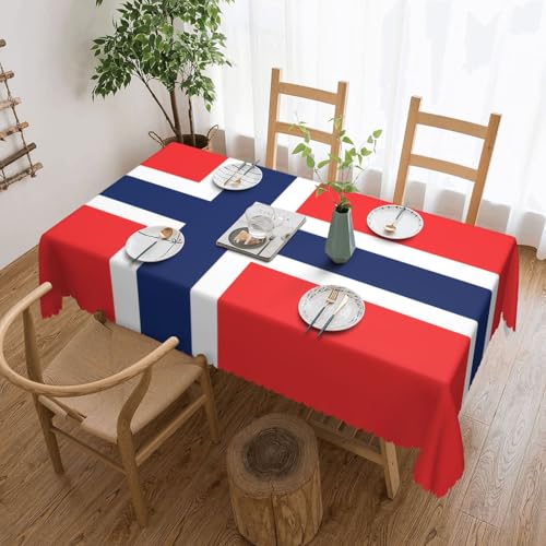 DLXW Fleckenabweisende Tischdecke mit norwegischer Flagge, für Picknicks im Freien, gezackte Polyester-Tischdecke von DLXW
