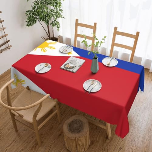 DLXW Fleckenabweisende Tischdecke mit philippinischer Flagge für Picknicks im Freien, gezackte Polyester-Tischdecke von DLXW
