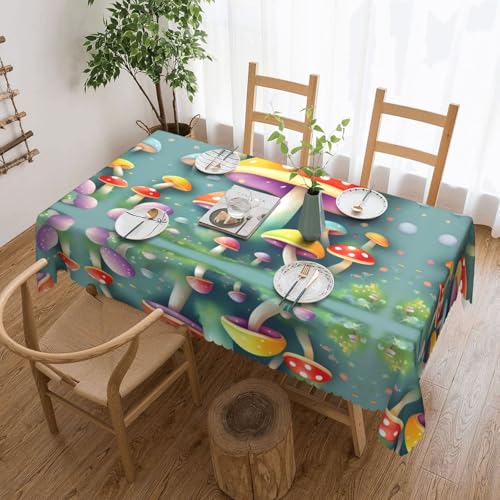 DLXW Hochwertige, schmutzabweisende, niedliche farbige Pilz-Tischdecke für Picknicks im Freien, gezackte Polyester-Tischdecke von DLXW