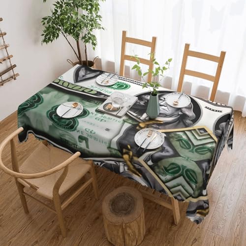 DLXW Hochwertige, schmutzabweisende Tischdecke mit Banknotenmuster für Picknicks im Freien, gezackte Polyester-Tischdecke von DLXW