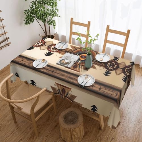 DLXW Hochwertige, schmutzabweisende Tischdecke mit Indianer-Malerei, für Picknicks im Freien, gezackte Polyester-Tischdecke von DLXW