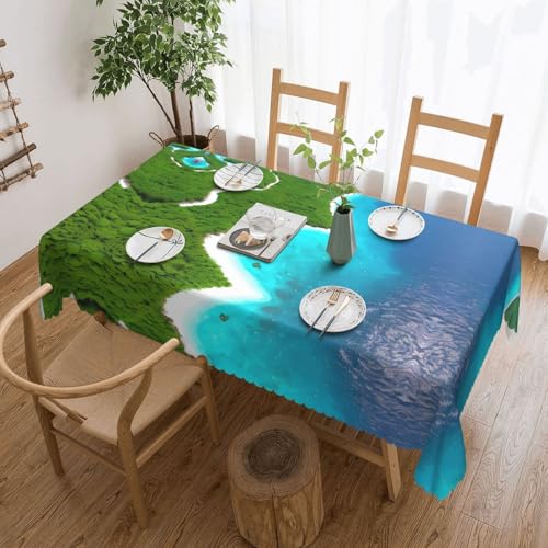 DLXW Hochwertige, schmutzabweisende Tischdecke mit Insel im Ozean, für Picknicks im Freien, gezackte Polyester-Tischdecke von DLXW
