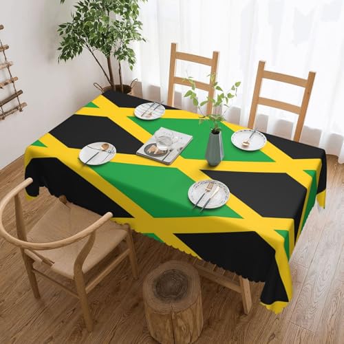 DLXW Hochwertige, schmutzabweisende Tischdecke mit Jamaika-Flagge für Picknicks im Freien, gezackte Polyester-Tischdecke von DLXW