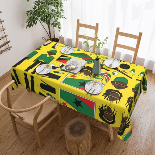 DLXW Hochwertige, schmutzabweisende Tischdecke mit Jamaikanischen Elementen für Picknicks im Freien, gezackte Polyester-Tischdecke von DLXW