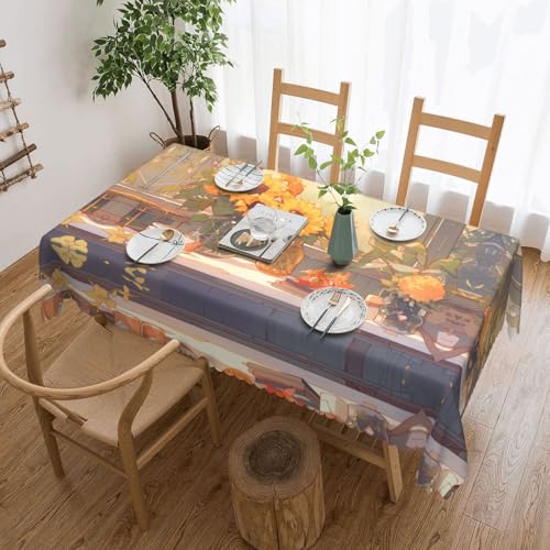 DLXW Hochwertige, schmutzabweisende Tischdecke mit Sonnenblumen unter der Fensterbank, für Picknicks, Küchen und Feiertagsessen, Einheitsgröße DLXW Hochwertige, schmutzabweisende Tischdecke mit Sonnenblumen unter der Fensterbank, für Picknicks, Küchen und Feiertagsessen, Einheitsgröße von DLXW