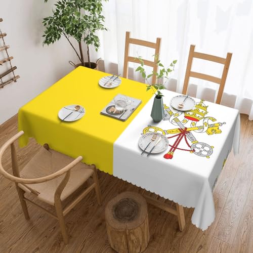 DLXW Hochwertige, schmutzabweisende Tischdecke mit Vatikan-Flagge für Picknicks im Freien, gezackte Polyester-Tischdecke von DLXW