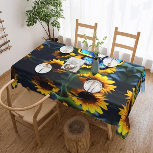 DLXW Hochwertige, schmutzabweisende Tischdecke mit blauen Schmetterlingen, für Picknicks im Freien, gezackte Polyester-Tischdecke von DLXW