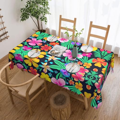 DLXW Hochwertige, schmutzabweisende Tischdecke mit bunten Blumen für Picknicks im Freien, gezackte Polyester-Tischdecke von DLXW