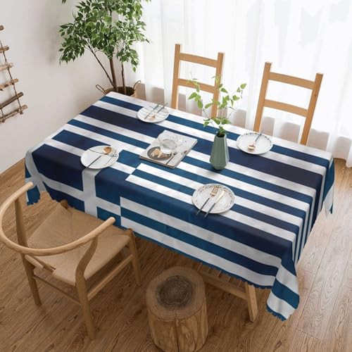 DLXW Hochwertige, schmutzabweisende Tischdecke mit griechischer Flagge für Picknicks im Freien, gezackte Polyester-Tischdecke von DLXW