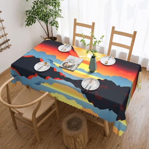 DLXW Hochwertige, schmutzabweisende Tischdecke mit hellem Sonnenaufgang für Picknicks im Freien, gezackte Polyester-Tischdecke von DLXW