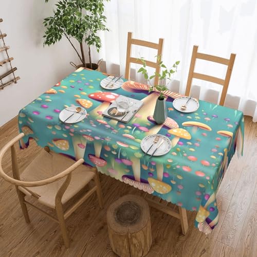 DLXW Hochwertige, schmutzabweisende Tischdecke mit hübschen kleinen Pilzen für Picknicks im Freien, gezackte Polyester-Tischdecke von DLXW