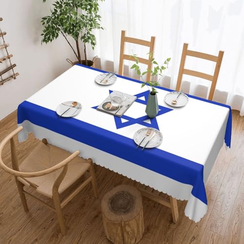 DLXW Hochwertige, schmutzabweisende Tischdecke mit israelischer Flagge für Picknicks im Freien, gezackte Polyester-Tischdecke von DLXW