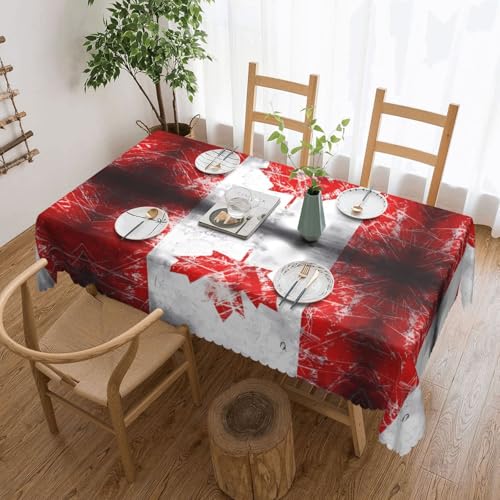 DLXW Hochwertige, schmutzabweisende Tischdecke mit kanadischer Flagge im Retro-Stil, für Picknicks im Freien, gezackte Polyester-Tischdecke von DLXW