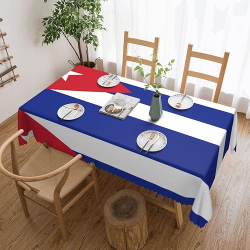DLXW Hochwertige, schmutzabweisende Tischdecke mit kubanischer Flagge für Picknicks im Freien, gezackte Polyester-Tischdecke von DLXW