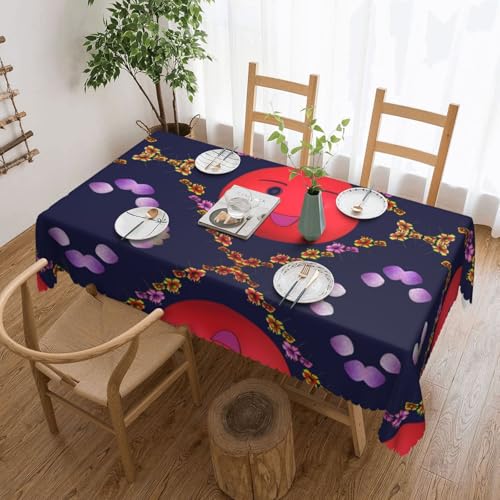 DLXW Hochwertige, schmutzabweisende Tischdecke mit lächelnden roten Orangen für Picknicks im Freien, gezackte Polyester-Tischdecke von DLXW