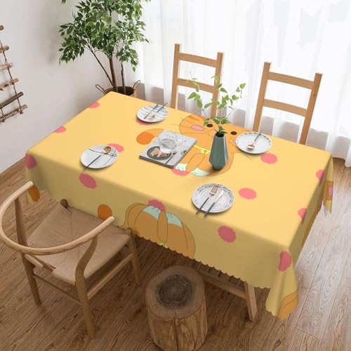 DLXW Hochwertige, schmutzabweisende Tischdecke mit niedlichem Cartoon-Kätzchen, für Picknicks im Freien, gezackte Polyester-Tischdecke von DLXW