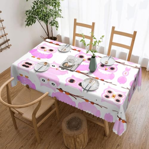 DLXW Hochwertige, schmutzabweisende Tischdecke mit niedlichem Eulenmotiv für Picknicks im Freien, gezackte Polyester-Tischdecke von DLXW