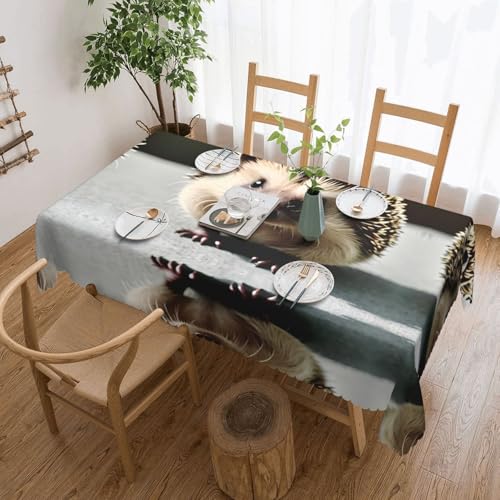 DLXW Hochwertige, schmutzabweisende Tischdecke mit niedlichem Igel, für Picknicks im Freien, gezackte Polyester-Tischdecke von DLXW